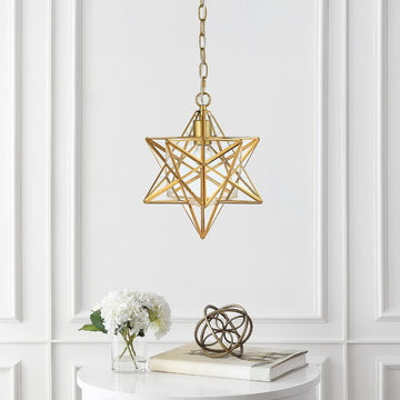 Stellaa 12" Moravian Star Metal/Clear Glass LED Pendant - JONATHAN Y